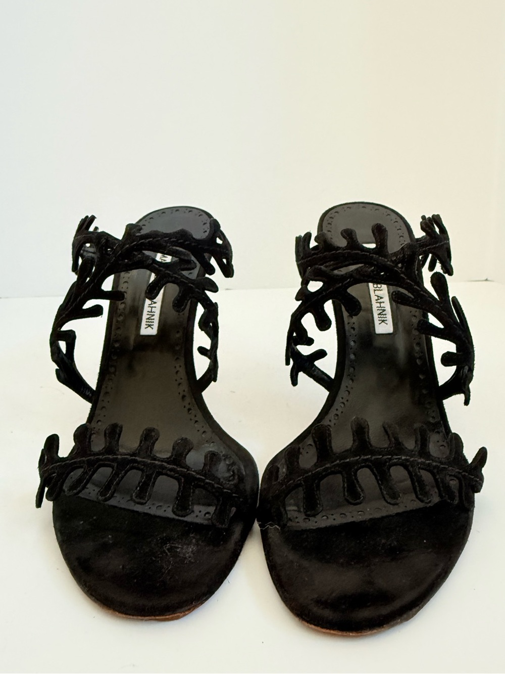 Vintage Manolo Blahnik Black Suede Coral Branch Heels 38.5 Rare Y2K Archival - Picture 3 of 9